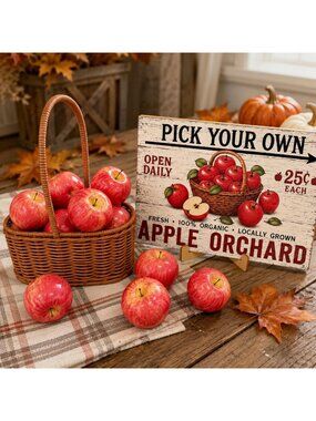 16 Pcs Fall Apple Decor Set, Artificial Apples, Orchard Basket & Sign Decor